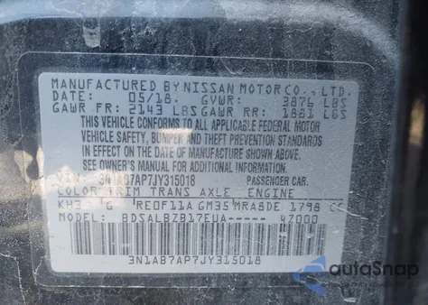 2018 Nissan Sentra S from USA, damaged, VIN 3N1AB7AP7JY315018